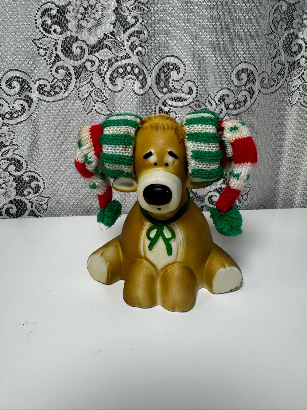 Vintage 70’s Christmas Ram Bank Sad Eyes Knit Stocking Hat, Taiwan